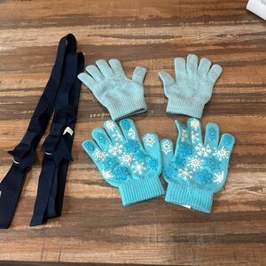 Kids Blue Snowflake Gloves Set and belts